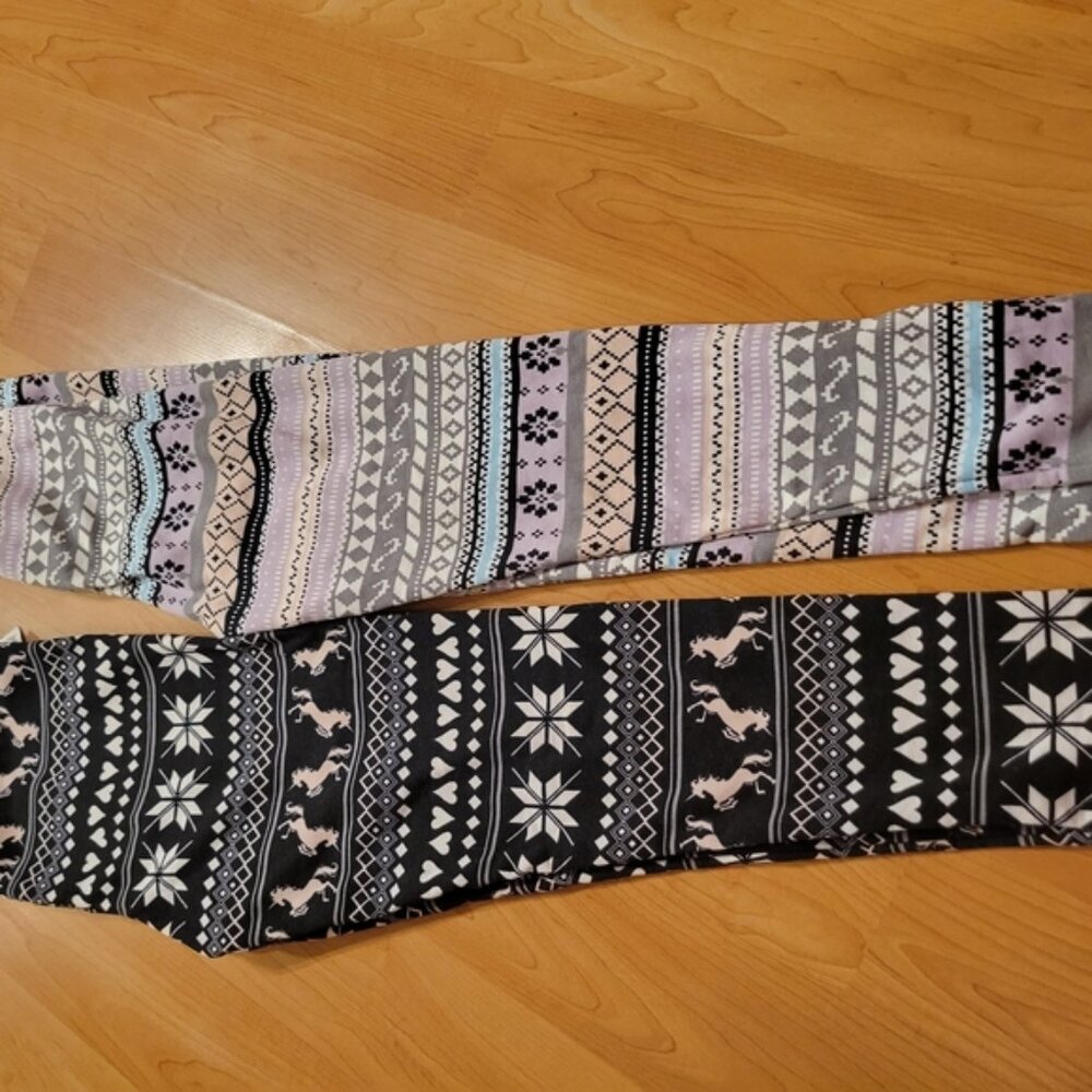 Patterned Leggings Set in Black and Gray